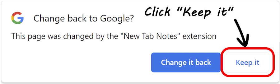Click on Keep it button when installing New Tab Notes